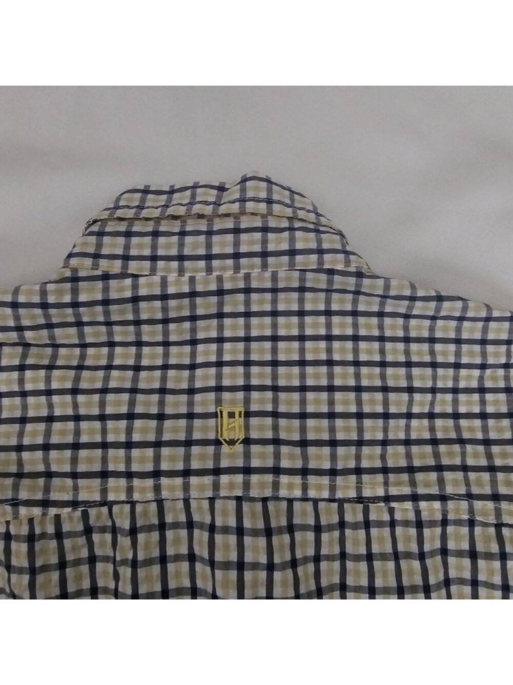HEYBO Outdoors Navy-Khaki-White Headwaters Seersucker Long Sleeve Shirt Small - Picture 5 of 13